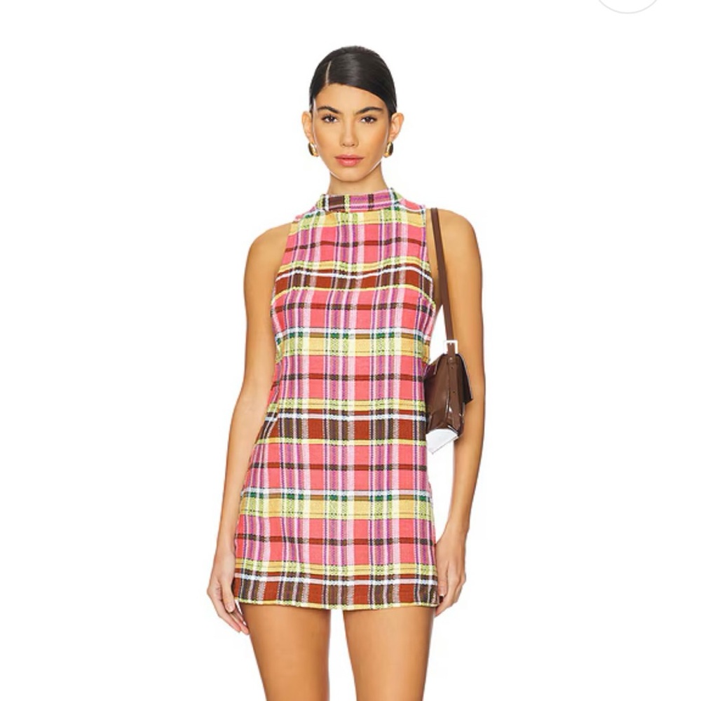 Plaid Sleeveless Dress in Pink and Brown